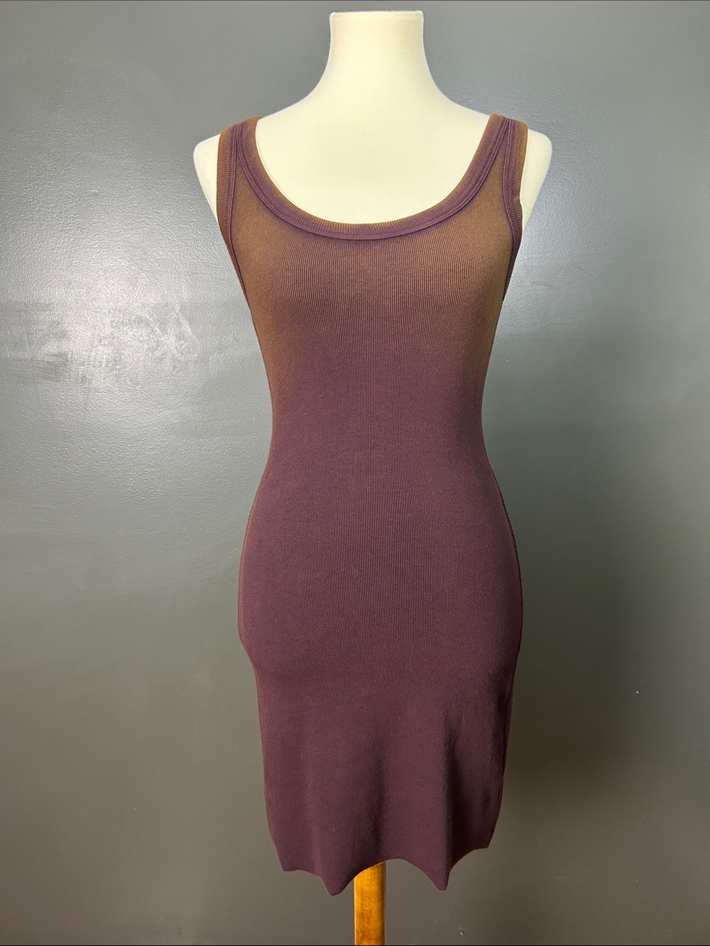 Cotton Citizen Ribbed Tank Mini Dress in Burgandy Brown Size Medium